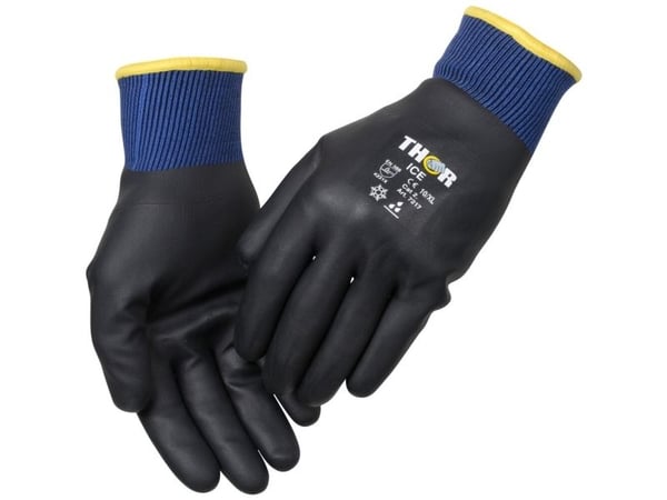 Heldyppet nitrilhandske, THOR Ice, 10/XL, sort, akryl/polyester - (12 stk.)