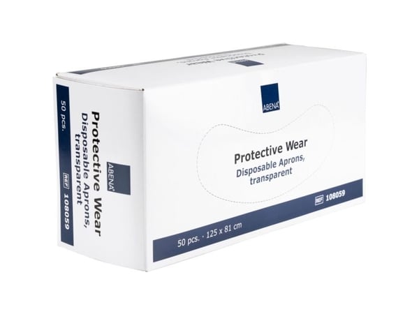 Engångsförkläde ABENA 125x81 cm 25 mikron transparent LDPE, dispenserförpackning, osteril (50 st.)