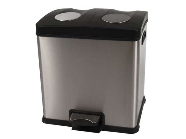 Pedalbøtte, EKO Rejoice, stål, FPP/rustfritt stål, 2 rom, 12+12 liter, innerbøtter av plast, soft close
