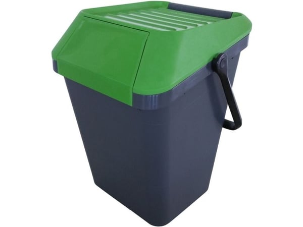 Affaldsspand, EasyMax, grå, plast, 45 l, med grøn låg
