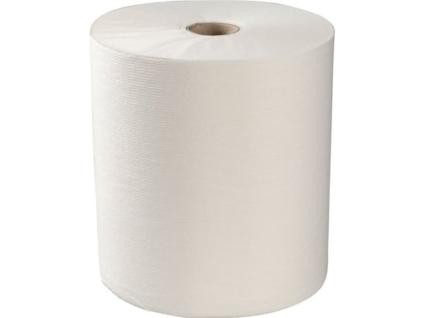 Håndklæderulle, ABENA Care-Ness Excellent Minus, 1-lags, 213m x 20,3cm, Ø19,5cm, hvid, nyfiber