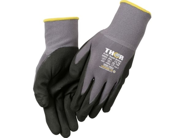 Fingerdyppet nitrilhandske, THOR Flex, 10, sort, nitril/polyester, lycra overhånd - (12 par)