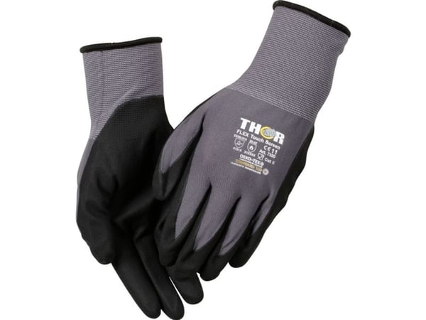 Fingerdyppet nitrilhandske, THOR Flex, 11, sort, nitril/polyester - (12 stk.)