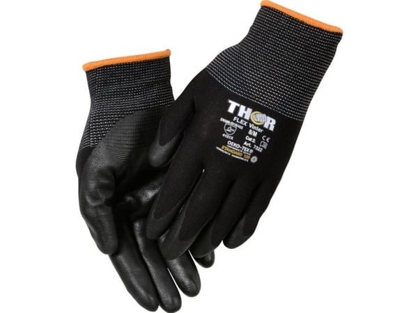 Halvdyppet nitrilhandske, THOR Flex Vinter, 8, sort, nitril/nylon - (12 stk.)