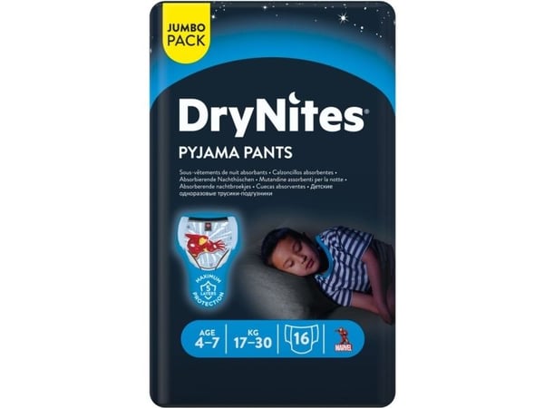 Barn-/kissbyxor DryNites pyjamabyxor 4-7 år med print, pojke – 4 st.