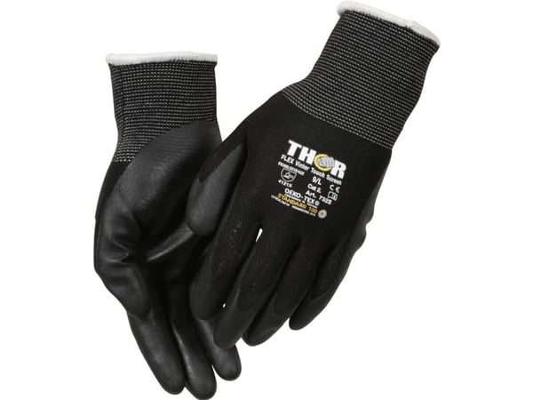Halvdyppet nitrilhandske, THOR Flex Vinter, 9, sort, nitril/nylon - (12 stk.)