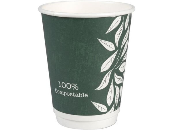 Kaffebæger Green Leaves, ABENA Gastro, 11,2cm, Ø9cm, 36 cl, 40 cl, grøn, CPLA/pap, 12 oz - (24 stk.)
