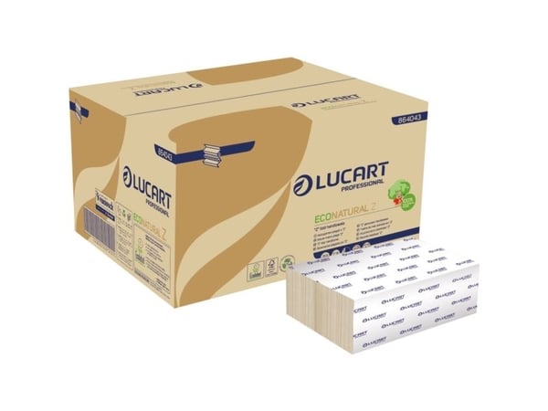 Handdukar, Lucart T3 Natural, 2-lagers, Z-vikt, 24x22,5 cm, 8 cm, oblekt, återvunnet papper - (15 förpackningar x 200 ark)