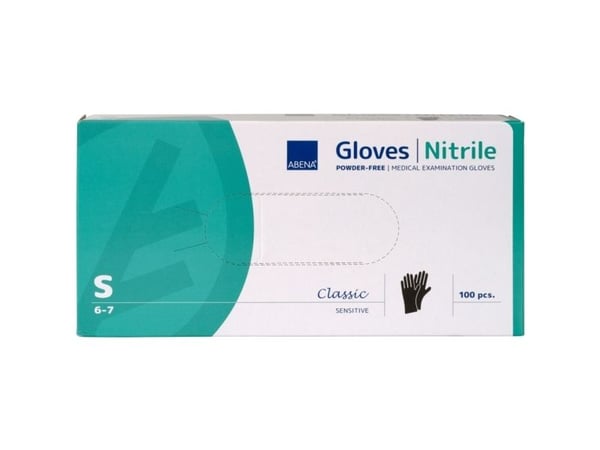 Undersökningshandske, ABENA Classic Sensitive, S, svart, nitril, puderfri - (100 st.)