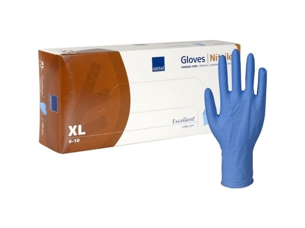 Lang undersøkelseshanske, ABENA Excellent, XL, blå, nitril, pudderfri - (100 stk.)