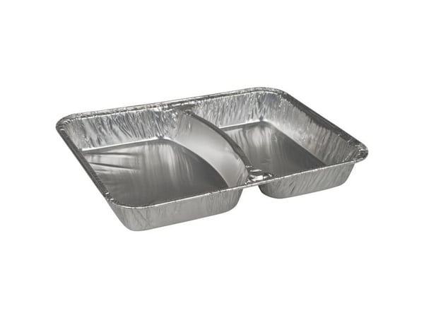 Bespisningsbakke, ABENA Cater-Line, 22,7x17,8x3cm, 830 ml, aluminium, 2-rums, 350/480 ml - (10 stk.)