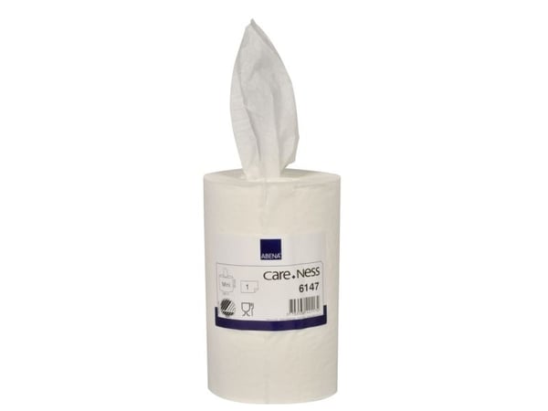 Håndklæderulle, ABENA Care-Ness Excellent, 1-lags, Mini, 120m x 20cm , Ø12,5cm, hvid, nyfiber - (12 stk.)