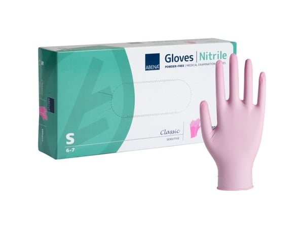 Undersøkelseshanske, ABENA Classic Sensitive, S, rosa, nitril, pudderfri - (100 stk.)