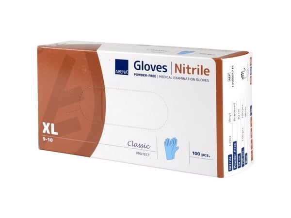 Undersökningshandskar ABENA Classic Protect, XL, blå, nitril, pudderfria