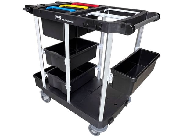Rengöringsvagn, Nordic Recycle Trolley 2.0, medium, öppen, 1010x620x1070 mm, svart, återvunnen HDPE