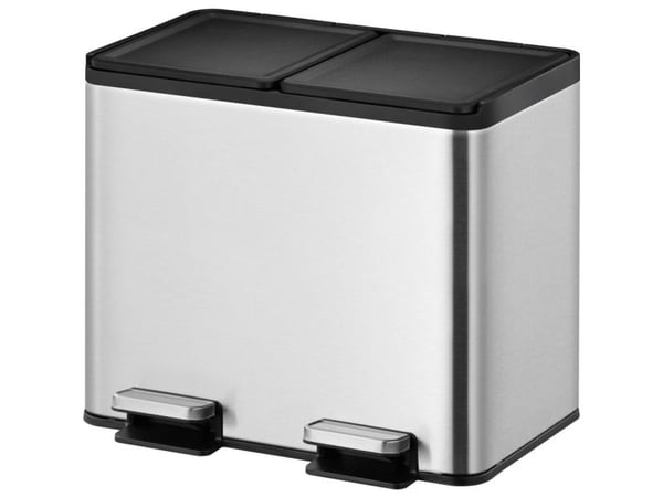 Pedalbøtte, EKO Essential, stål matt, rustfritt stål, 2 rom, 2x15 l, innerbøtte av plast, soft close