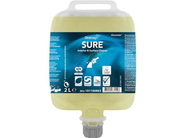 Universalrengøring SURE Interior&Surface DVM u farve/parfum Ecolabel 2 ltr,3 dnk/krt