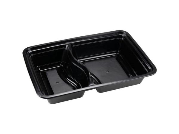 Takeaway bakke, ABENA Cater-Line, 22,2x15,2x4,4cm, 828 ml, sort, PP, 2-rums, 240/300ml. 280/400ml - (8 stk.)