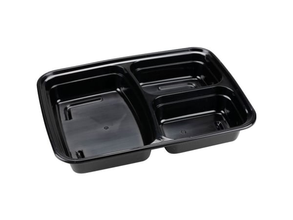 Takeaway bakke, ABENA Cater-Line, 23,5x17,5x3,6cm, 946 ml, sort, PP, 3-rums, 140/180ml, 140/180ml... - (8 stk.)