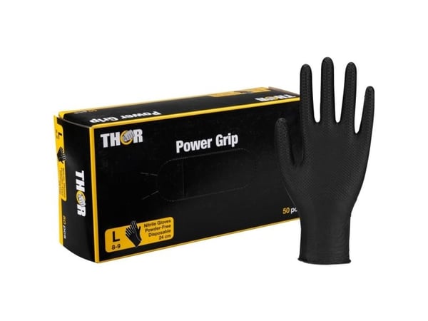 Engangshandske, THOR Power Grip, L, sort, nitril - (10 stk.)