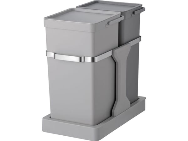 Avfallsbeholder, EKO, grå, plast/stål, 2-roms, 20+15 l, uttrekkssystem, for kildesortering