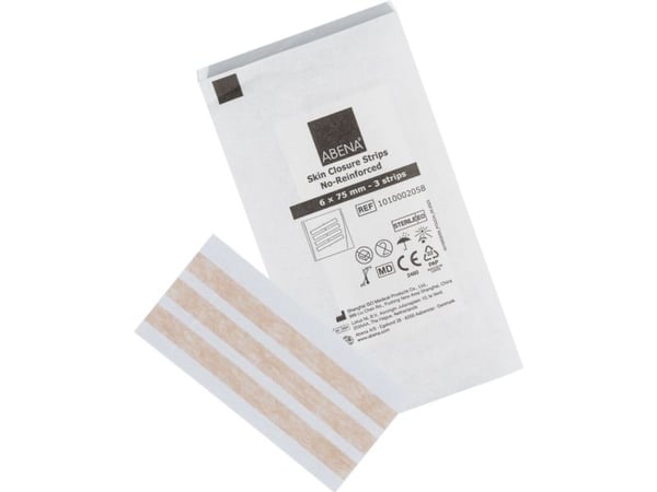 Suturtape, ABENA, 75x6mm, brun, ark á 3 strips, latexfri, steril