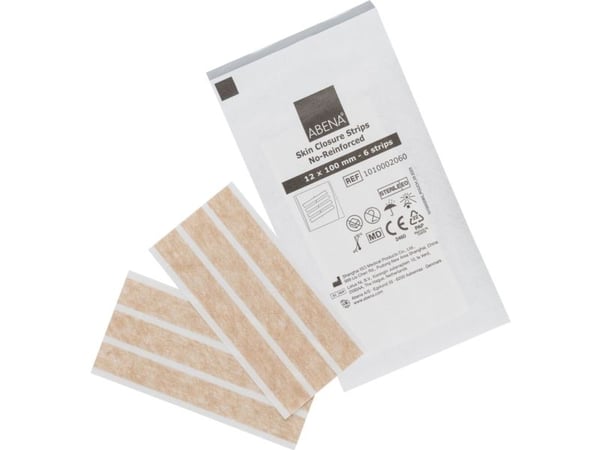 Suturtape, ABENA, 100x12mm, brun, 2 ark á 3 strips, latexfri, steril