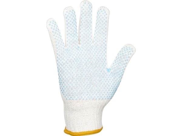 Strikhandsker med dotter, Size 9/L nylon/polyamid, hvid/blå, Pakke a 12 par