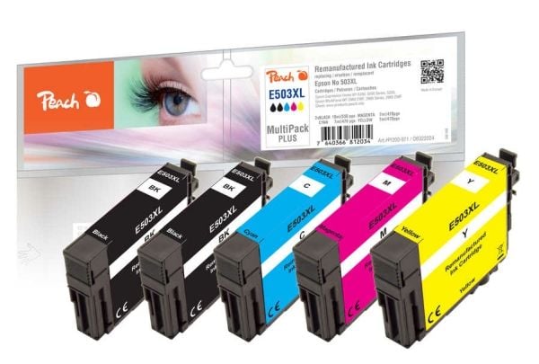 Peach PI200-971, Høyt (XL) utbytte, Sort, Cyan, Fiolblå, Gult, 5 stykker, Multipakke