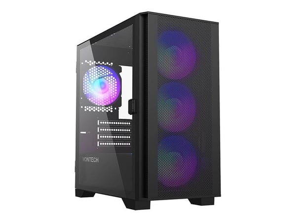 Montech AIR 100 ARGB - Tower - micro ATX - genomskinlig sidopanel (härdat glas) - ingen strömförsörjning (ATX) - svart - USB/ljud
