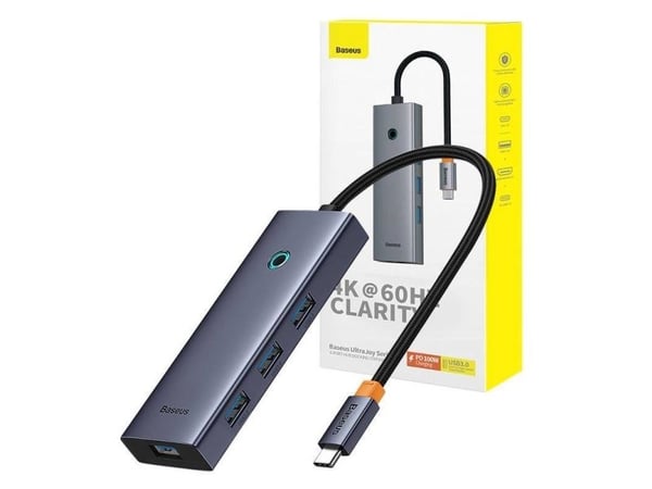 Baseus USB-C-hub 6-i-1 UltraJoy: HDMI 4K@60Hz + 4xUSB 3.0 + PD (grå)