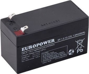 EUROPOWER EP-sarjan AGM-akku 12V 1,2Ah (käyttöikä 6-9 vuotta)