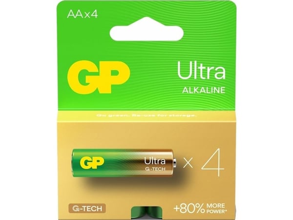 GP Batteries Ultra Alkaline GP15AU, Engangsbatteri, AA, LR06, Alkalinsk, 1,5 V, 4 stykker, Cd (kadmium), Hg (kvikksølv)