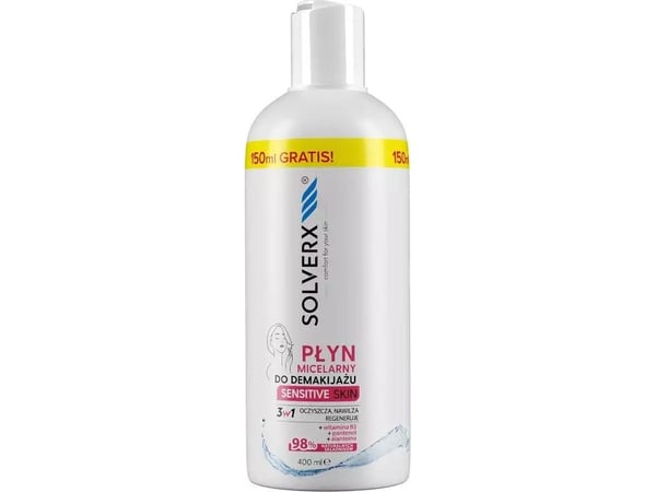 SOLVERX Sensitive Skin micellar sminkefjerner 3-i-1 400 ml