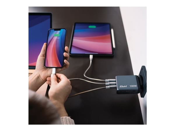 Verbatim - Strömadapter - GaN - 100 Watt - 5 A - PD 3.0, PD/PPS, QC 3.0 - 4 utdatakontakter (3 x USB-C, USB)