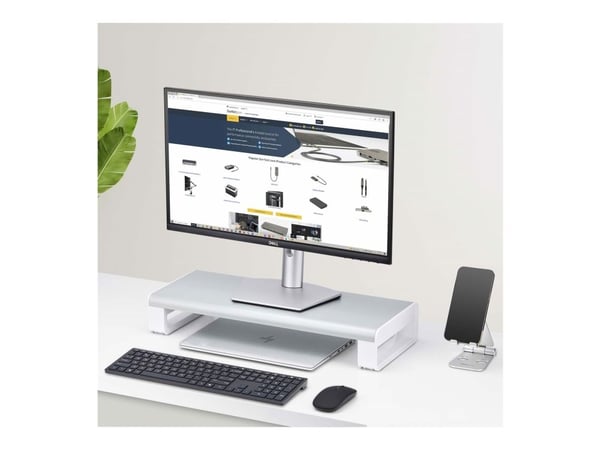 StarTech Ergonomic Monitor Riser Stand, 33lb Max, Fixed height 3.5in - Skjermstativ - skrivebord - hvitt og sølv - TAA-samsvar