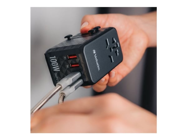 Verbatim UTA-06 - Strømadapter - GaN III, universal - 100 watt - 5 A - PD 3.0, QC 4.0+, QC 3.0, Fast Charge, Super Charge, Apple Fast Charge, PD/PP...