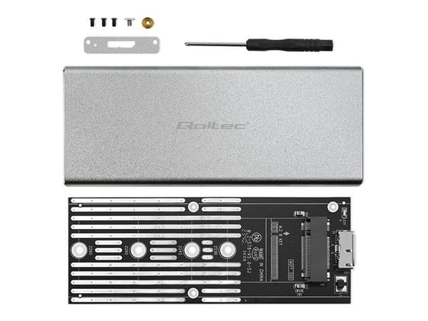Qoltec Housing | M.2 SSD-stasjonsplass | SATA | NGFF | USB 3.0 | Superhastighet 5 Gb/s | 2TB | Sølv