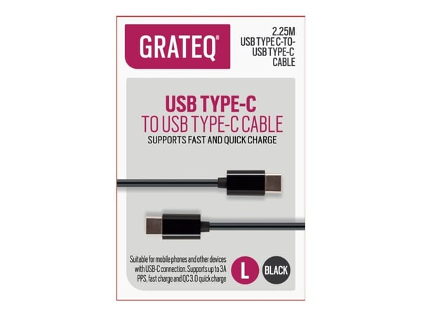 GRATEQ USB-C USB-C CBL QUICK 2.25M MUSTA