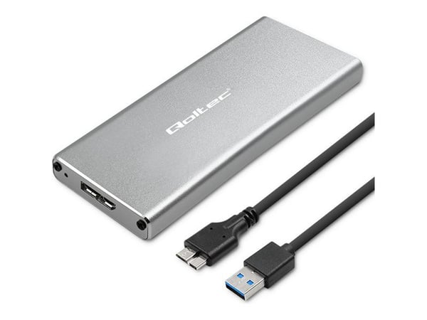 Qoltec Housing | M.2 SSD-stasjonsplass | SATA | NGFF | USB 3.0 | Superhastighet 5 Gb/s | 2TB | Sølv