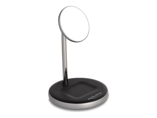 Delock - Trådløst ladestativ - 2-i-1 - 15 watt - 1.66 A - Fast Charge - 2 utgangskontakter - svart/grå/hvit