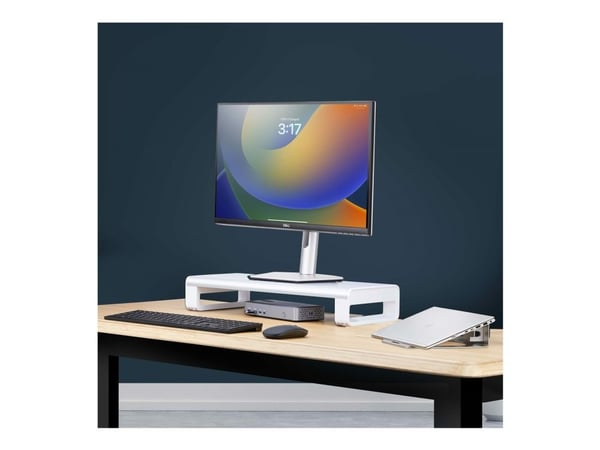 StarTech Ergonomic Monitor Riser Stand, 33lb Max, Fixed height 3.5in - Skjermstativ - skrivebord - hvitt og sølv - TAA-samsvar