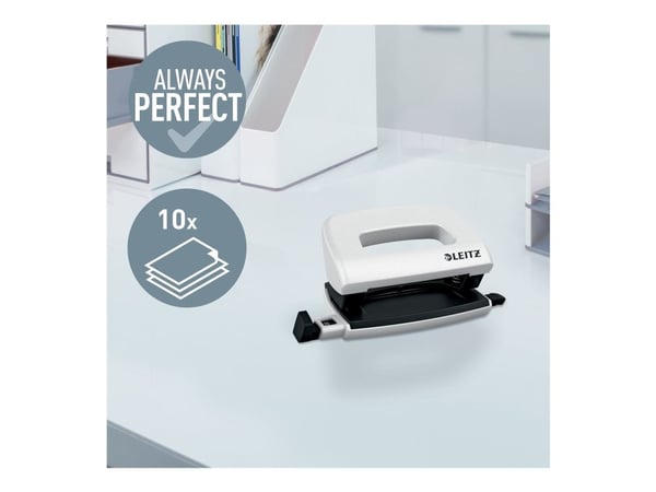 Hulapparat Leitz Mini WOW 2-huls hvid til 10 ark
