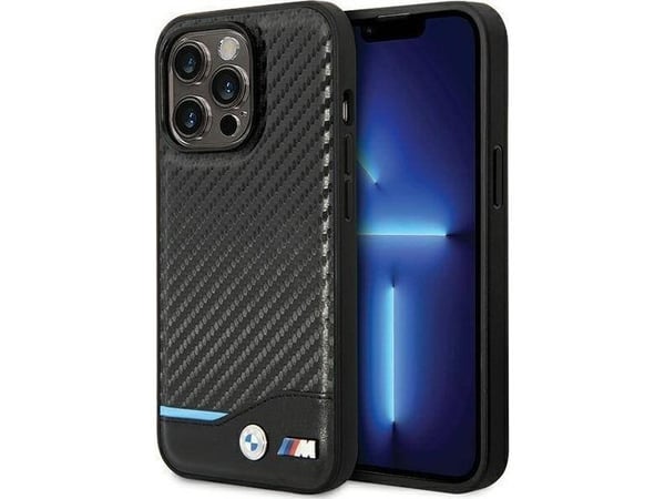BMW BMHCP13X22NBCK hardt etui til Apple iPhone 13 Pro Max 6,7" svart Leather Carbon