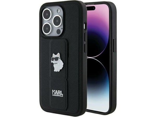 Karl Lagerfeld KLHCP14LGSACHPK iPhone 14 Pro 6.1" hardcase svart med Gripstativ Saffiano Choupette Pins