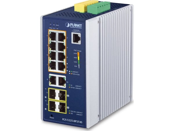 PLANET IP30 Industrial L2+/L4 8-Port, Håndtert, L2+, Gigabit Ethernet (10/100/1000), Full tosidig, Kan monteres på vegg