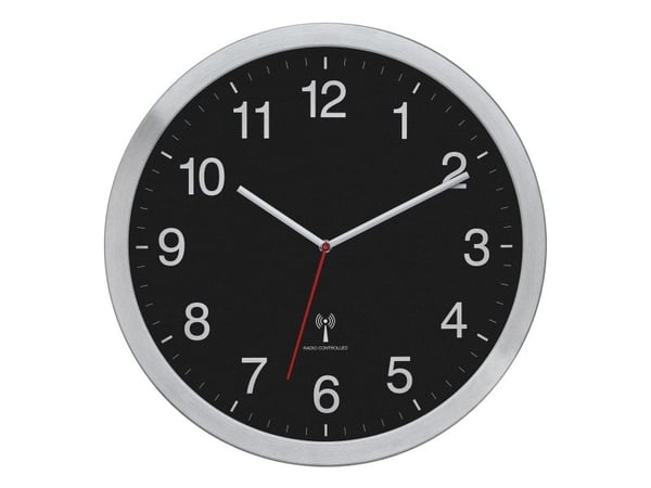 TFA-Dostmann 60.3545.01, Seinä, Analoginen kello, Pyöreä, Alumiini, musta, Metalli, Lasi