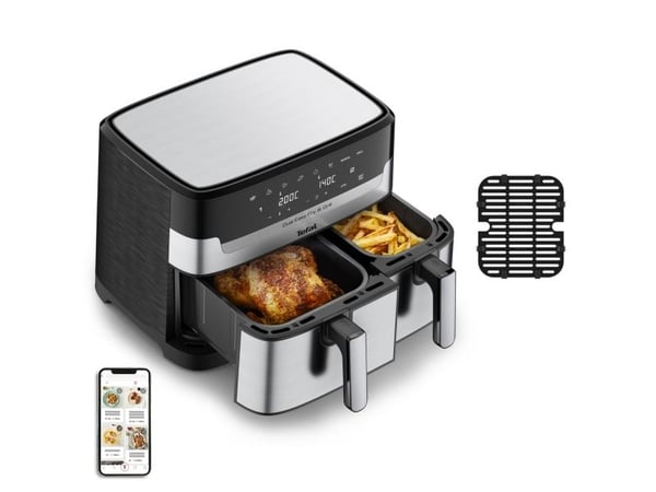 Tefal Dual Easy Fry & Grill EY905D10 - Dobbel luftfrityr - 8.3 liter - 2.7 kW - rustfritt stål