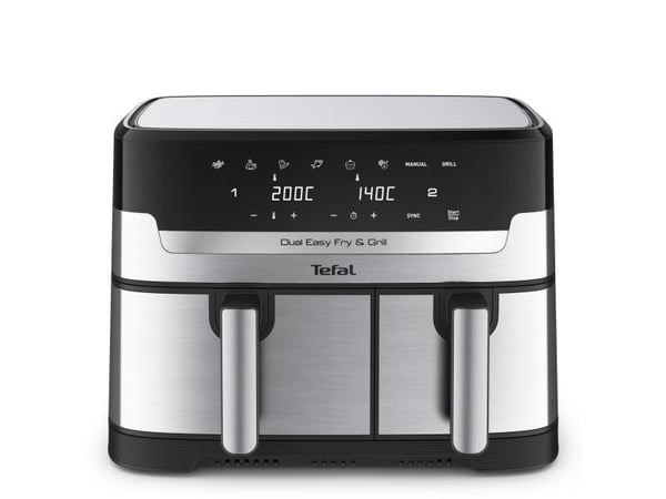 Tefal Dual Easy Fry & Grill EY905D10 - Dobbel luftfrityr - 8.3 liter - 2.7 kW - rustfritt stål