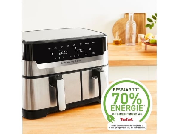 Tefal Dual Easy Fry & Grill EY905D10 - Dobbel luftfrityr - 8.3 liter - 2.7 kW - rustfritt stål
